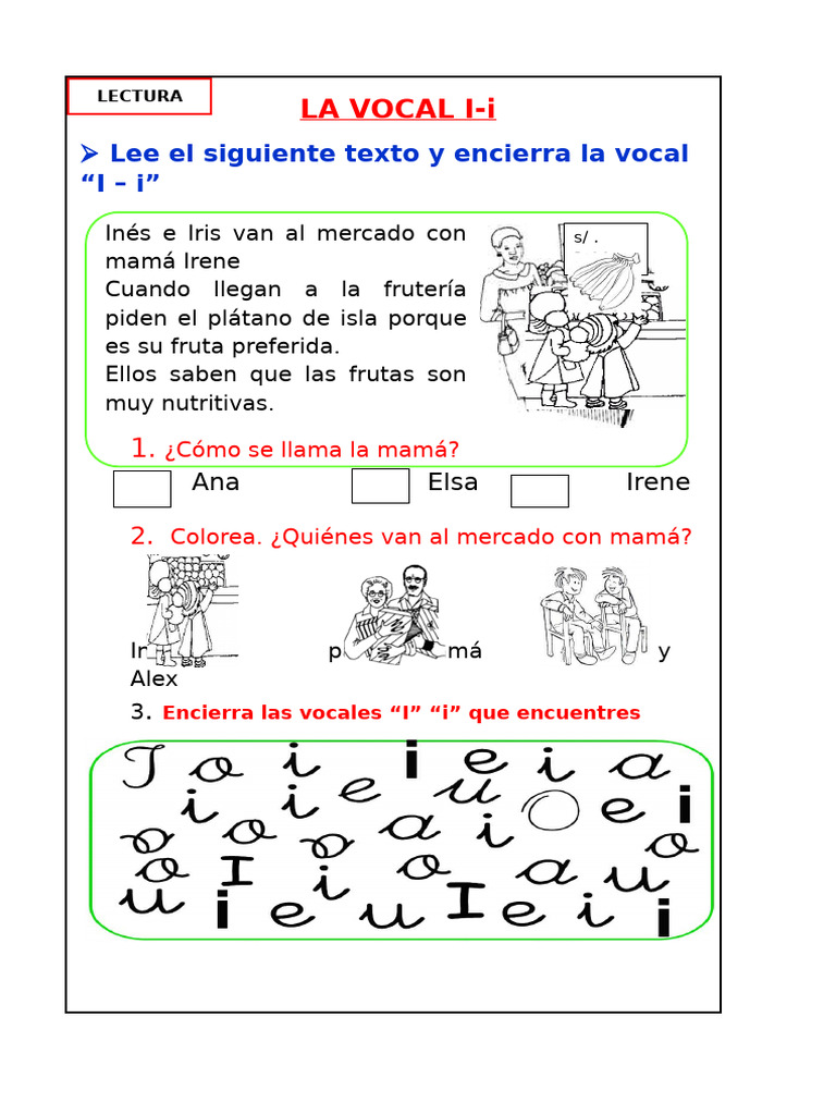 Actividades de Lectura con Vocal I-i | PDF