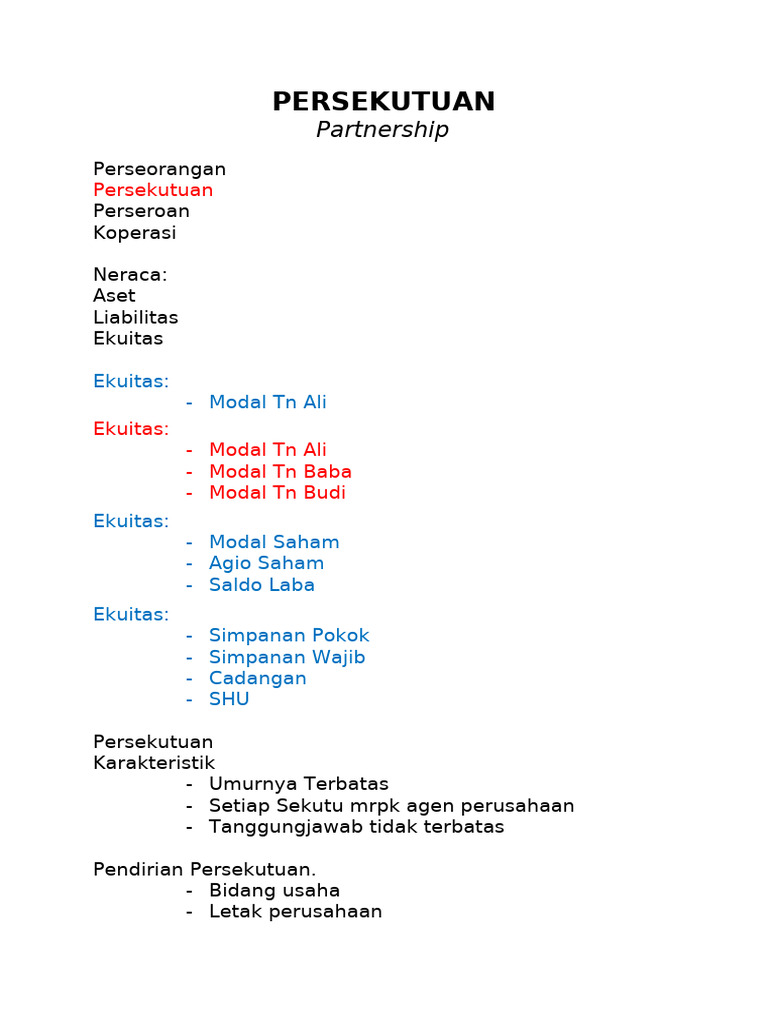 Setoran Modal dalam Persekutuan Fa. ABC | PDF
