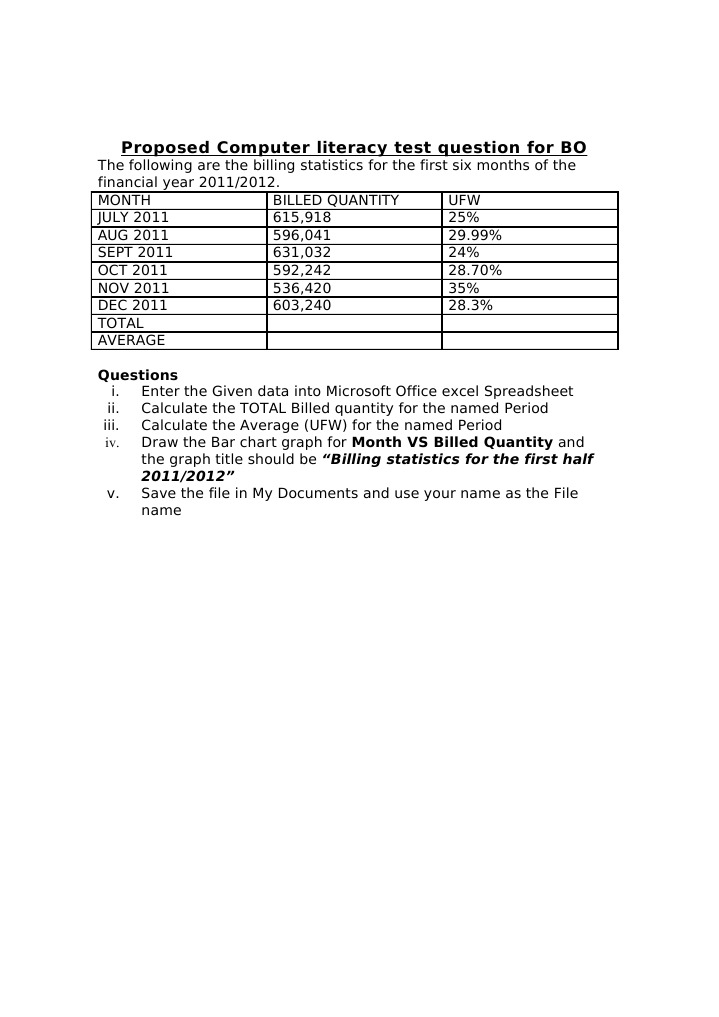 Computer Literacy Test: Billing Stats Analysis | PDF | Career & Growth ...