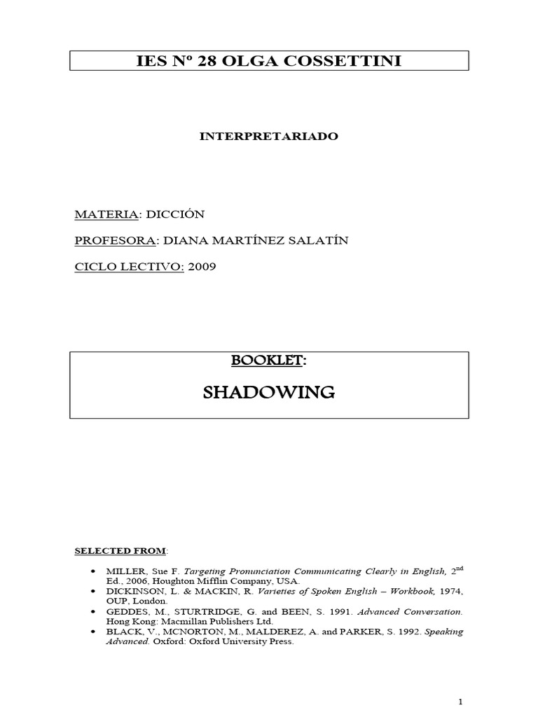 Shadowing Techniques for English Diction | PDF