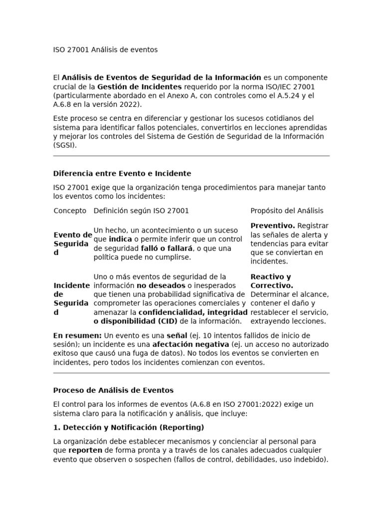 ISO 27001 Análisis de Eventos | PDF | Seguridad de información | La ...