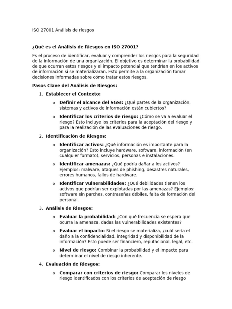 Análisis de Riesgos en ISO 27001 | PDF | Riesgo | Información