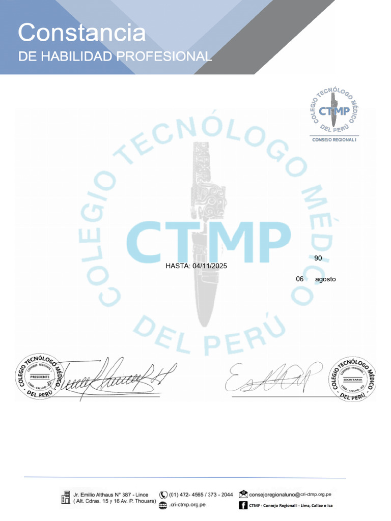 Constancia de Habilidad Profesional CTMP | PDF