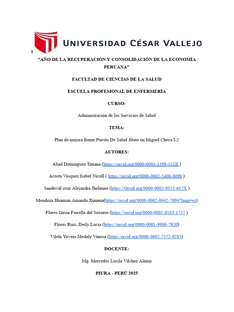 Plan de Mejora del Puesto de Salud Jíbito | PDF | Cuidado de la salud ...