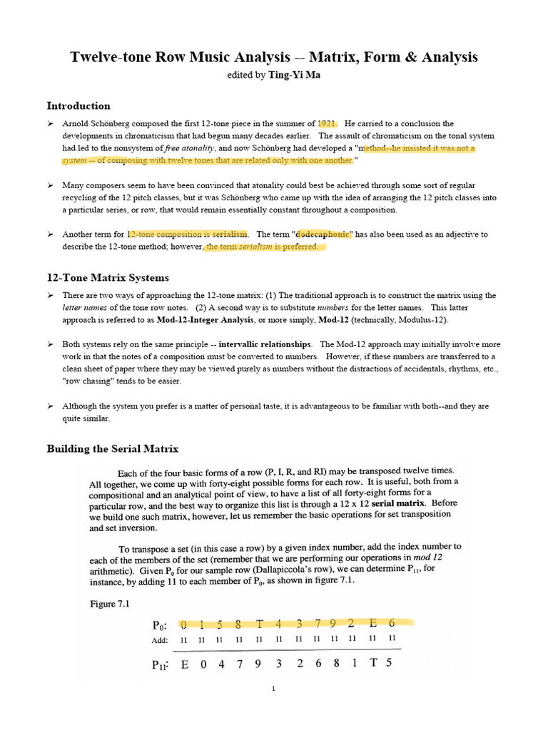 12-Tone Music Analysis - Matrix, Form & Analysis | PDF | Matrix ...