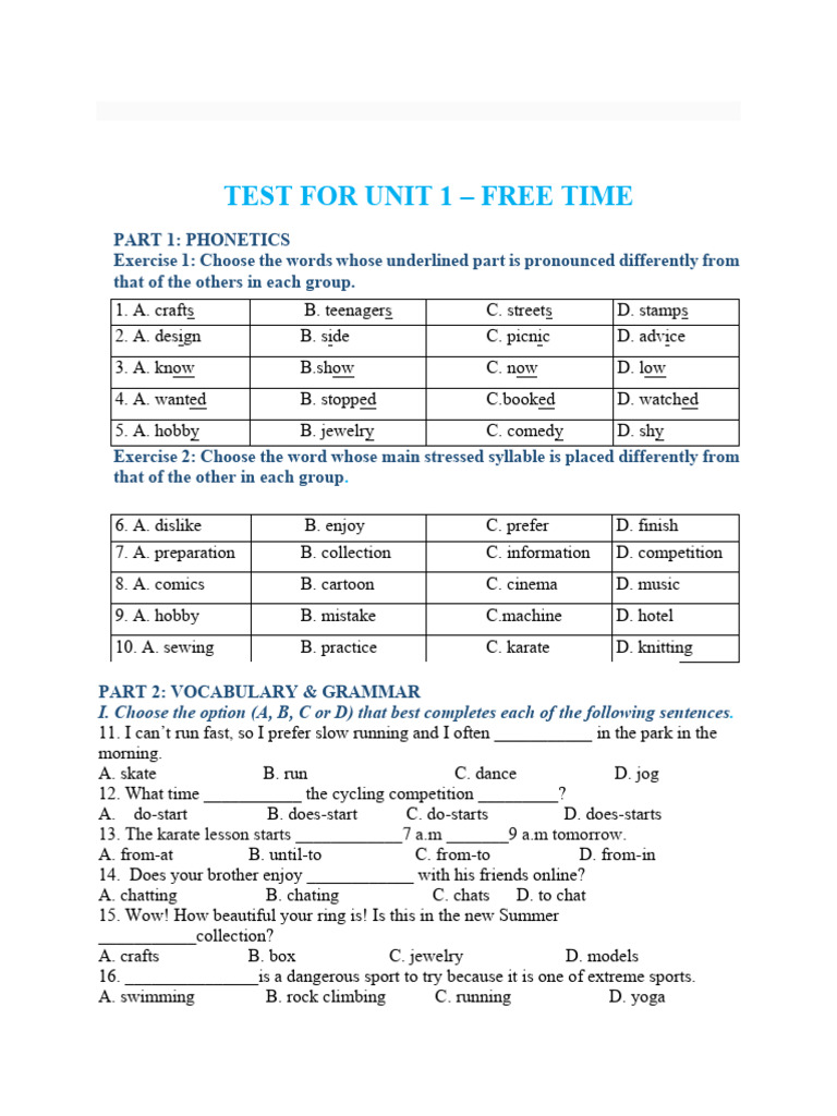 Ilsw8 Test For Unit 1 HS | PDF | Linguistics