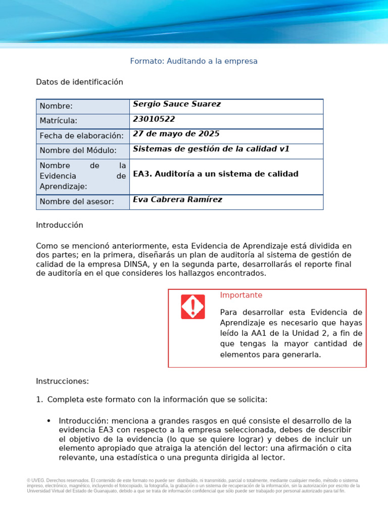 Plan de Auditoría ISO 9001 para DINSA | PDF | Auditoría | Calidad ...