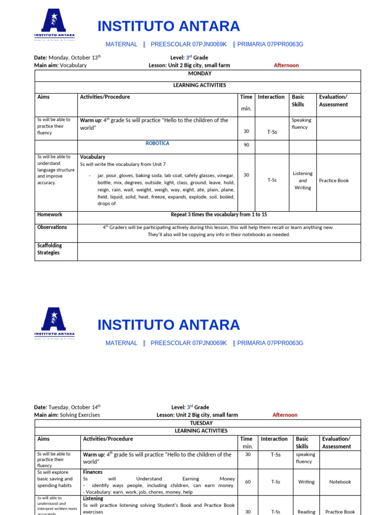 English Lesson Plan 4th Grade, Week 7. | PDF | Language Mechanics | Syntax