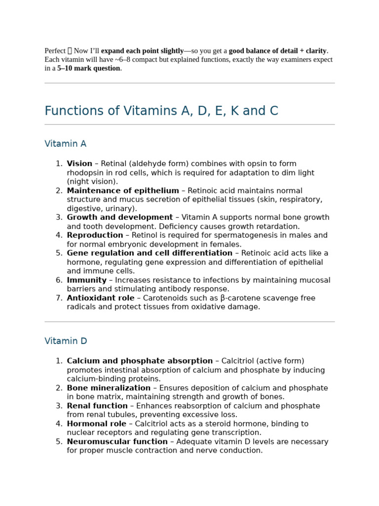 Functions of Key Vitamins and Minerals | PDF | Vitamin A | Coagulation