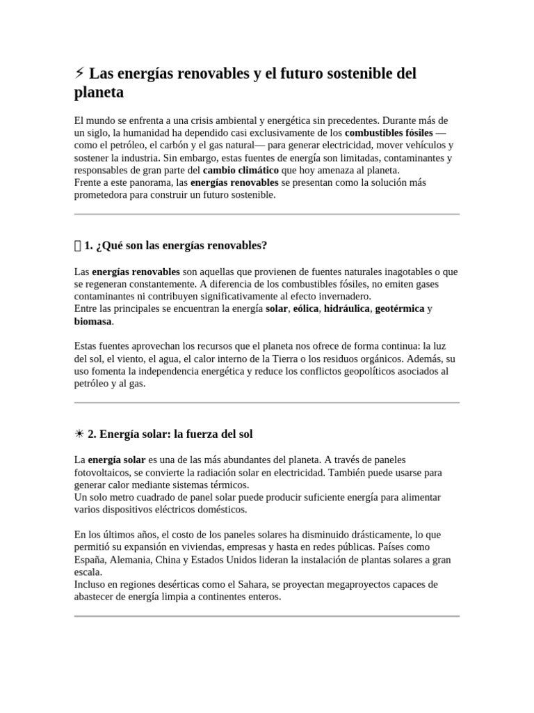 Energías Renovables: Clave para un Futuro Sostenible | PDF | Energía ...