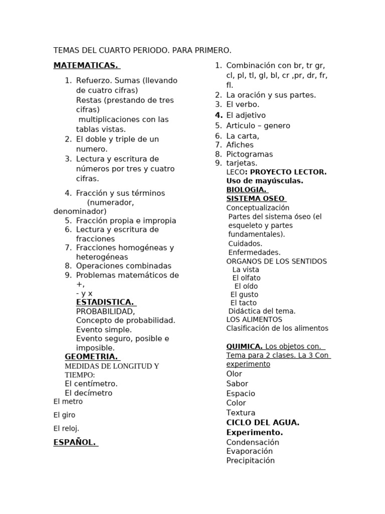 Temas Del Cuarto Periodo | PDF