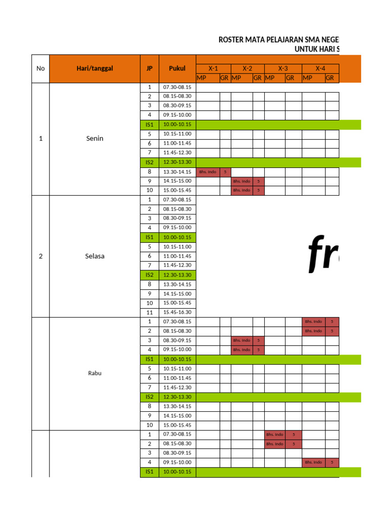 Roster Pelajaran SMA Negeri 1 Afulu | PDF