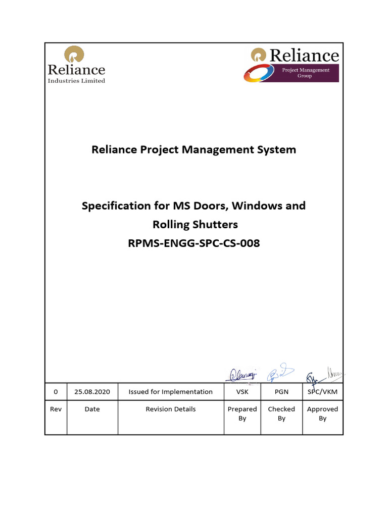 MS Doors, Windows & Shutters Specification | PDF | Door | Window