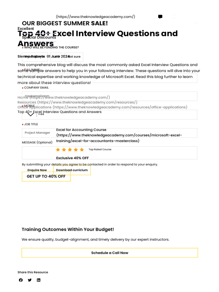 Excel Interview Questions & Answers Guide | PDF | Microsoft Excel ...