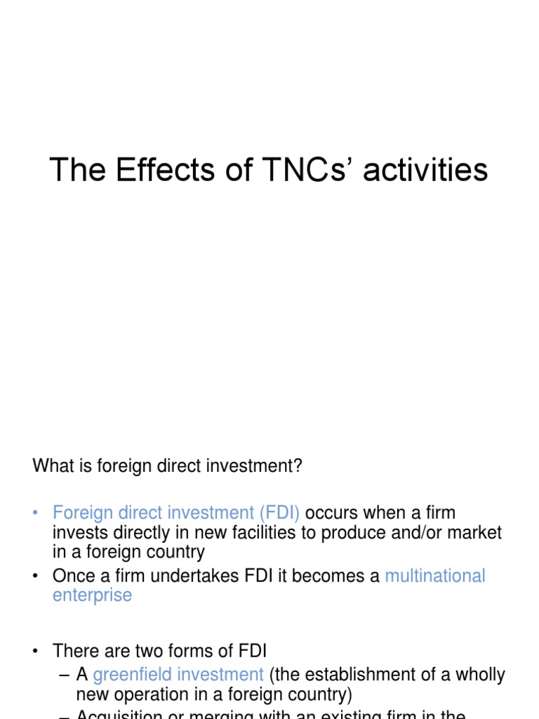 The Effects of TNCS' Activities0 PDF Foreign Direct Investment