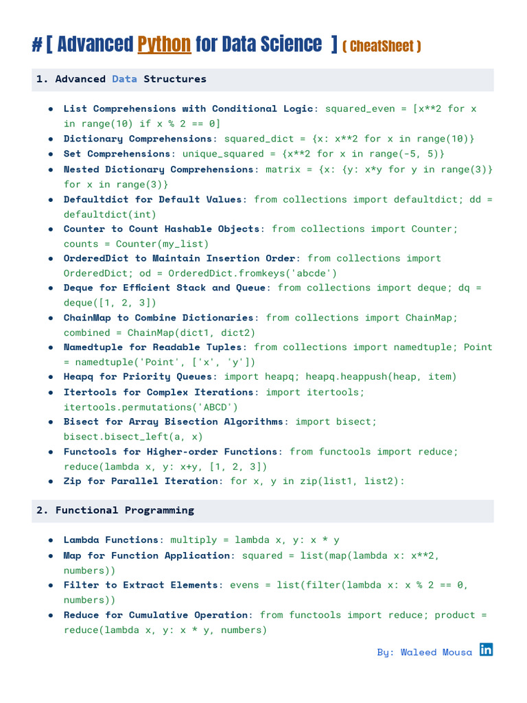 [ Advanced Python for Data Science ] ( CheatSheet ) | PDF | Anonymous ...