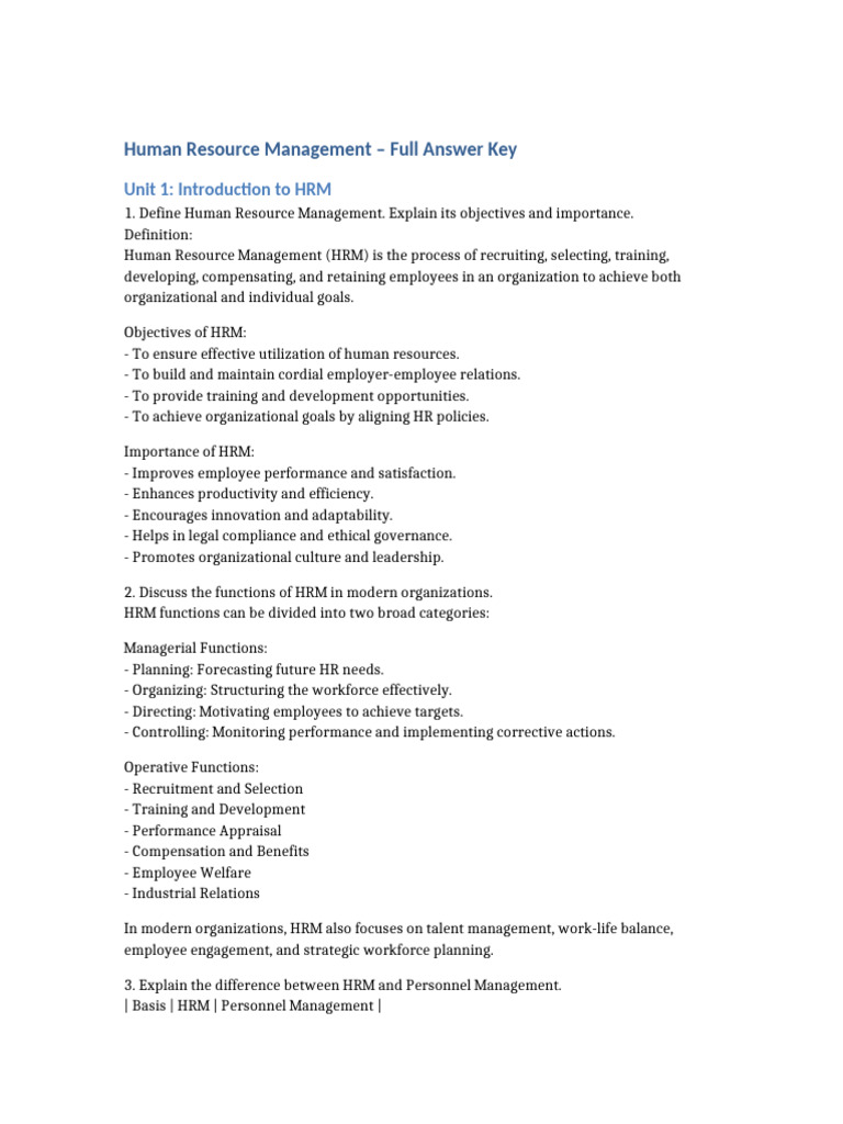 HRM Overview and Key Functions Explained | PDF | Human Resource ...