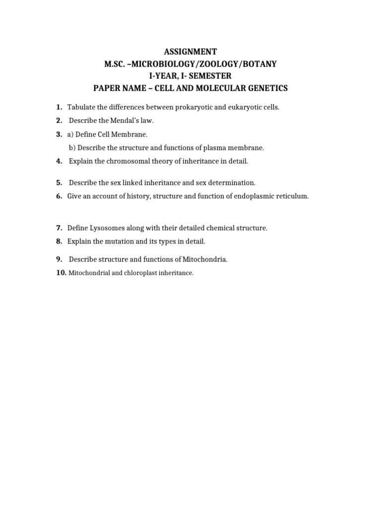 Assignment Cell & Molecular Genetics Dec 2022 | PDF