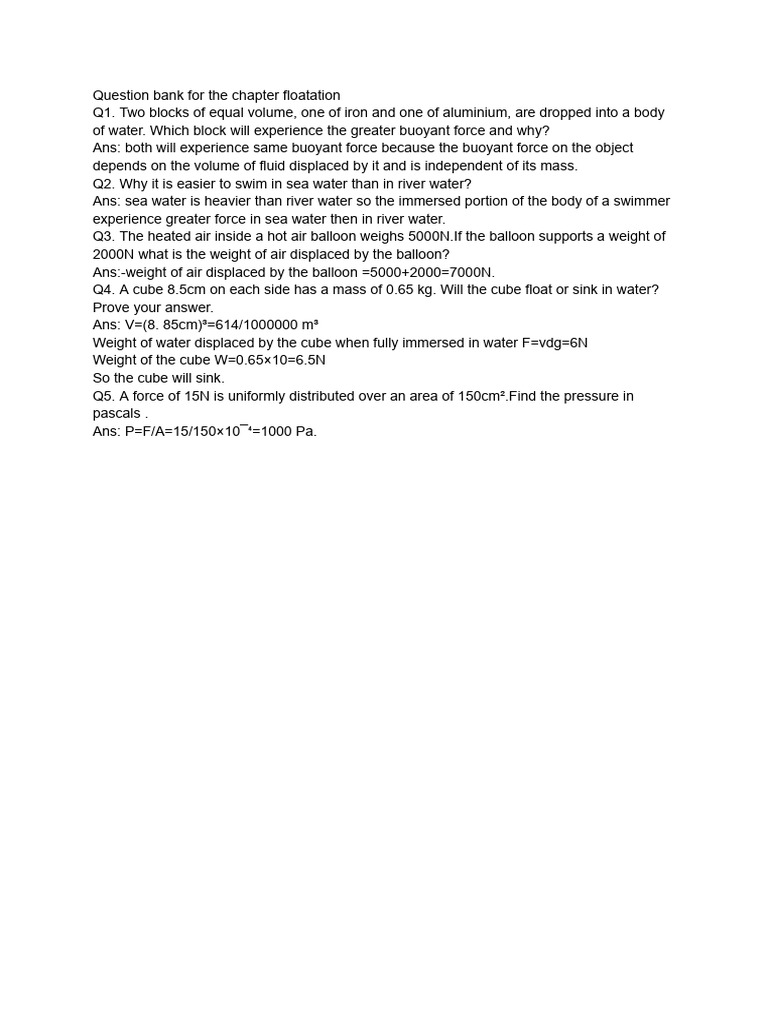 Question Bank for Floatation | PDF
