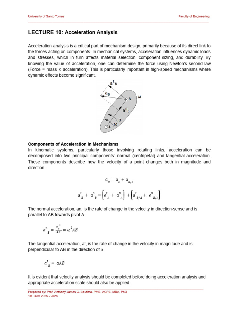Lecture 10 Acceleration Analysis | PDF | Acceleration | Force