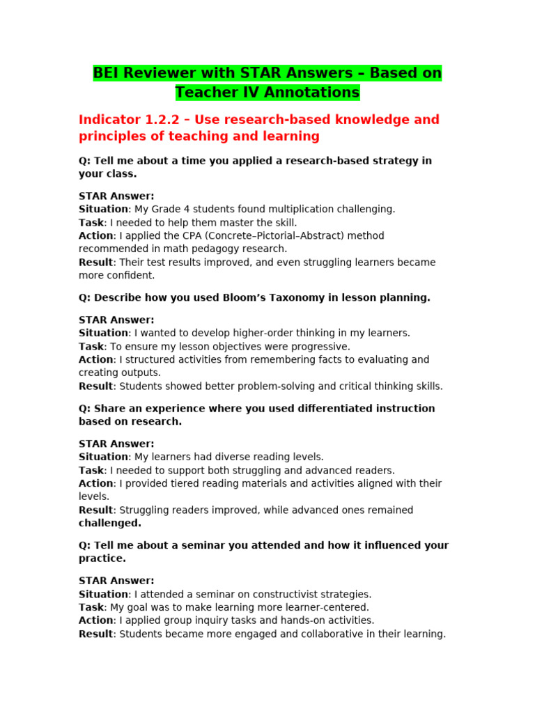 Effective Teaching Strategies with STAR Responses | PDF | Learning ...