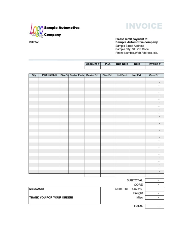 Automotive Invoice Template | PDF