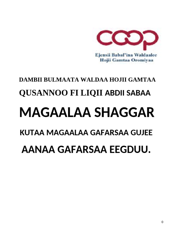 Dambii WHG Abdii Sabaa Shaggar | PDF