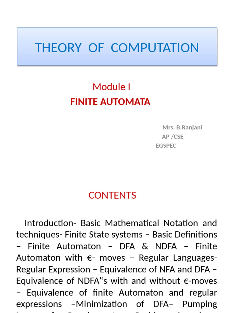 Finite Automata in Theory of Computation | PDF | Automata Theory ...