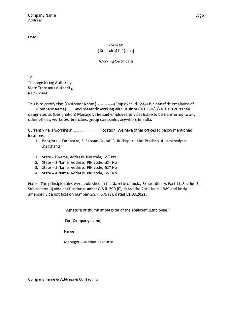 Form 60 Format | PDF