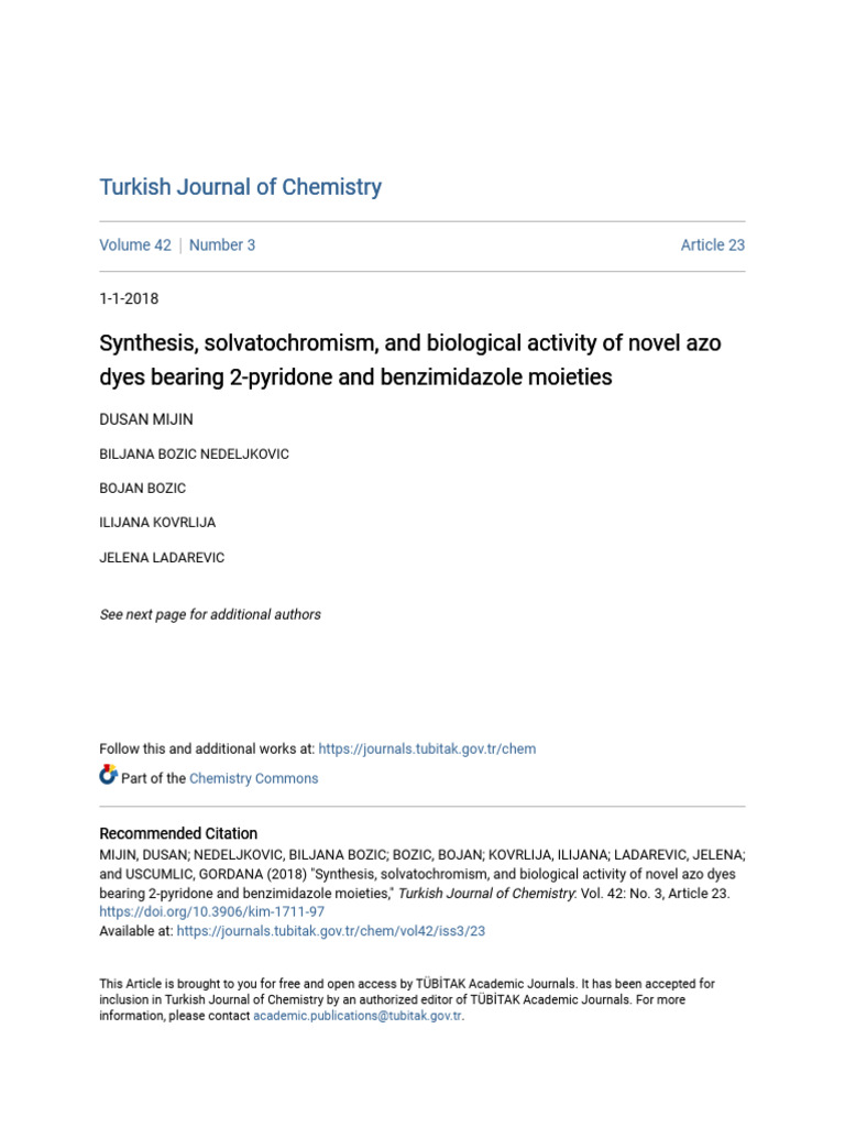 Synthesis Solvatochromism and Biological Activity of Novel Azo | PDF ...