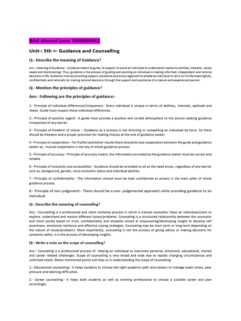 Unit 5th Guidance and Counseling L | PDF | Counseling Psychology ...