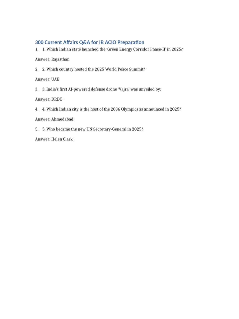 IB ACIO Current Affairs | PDF