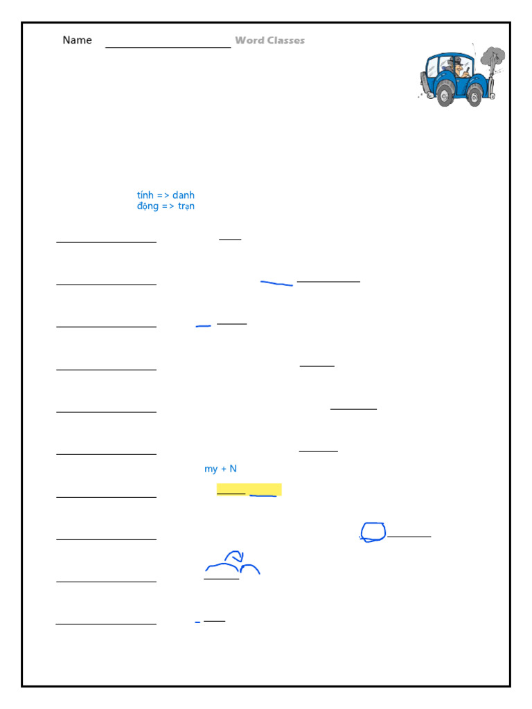 Word Classes: DIRECTIONS: Identify The Word Class of The Underlined ...