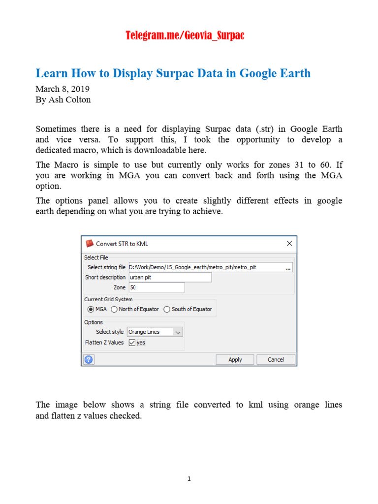 Displaying Surpac Data in Google Earth | PDF