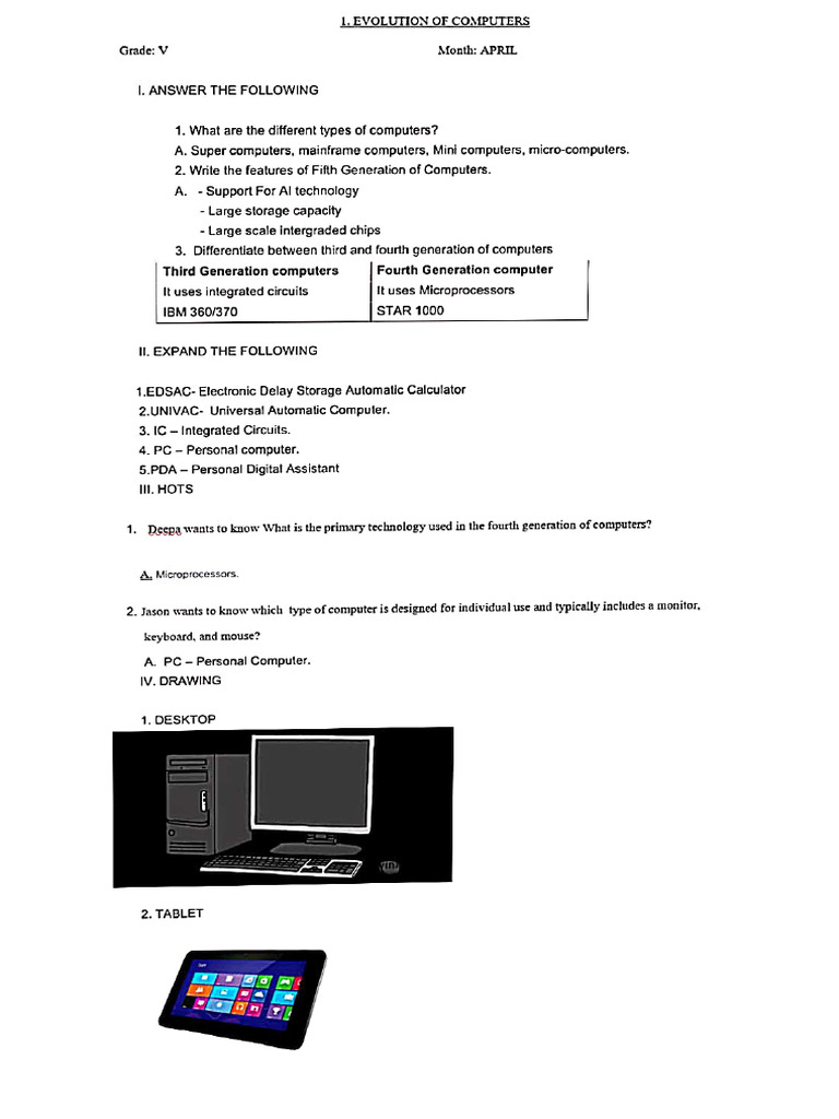 STD 5 CS Term I Class Work Notes | PDF