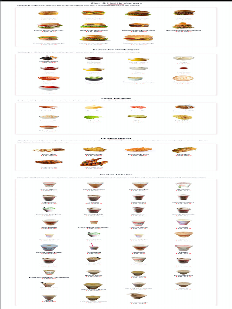 Cookout Menu PDF Download Free | PDF