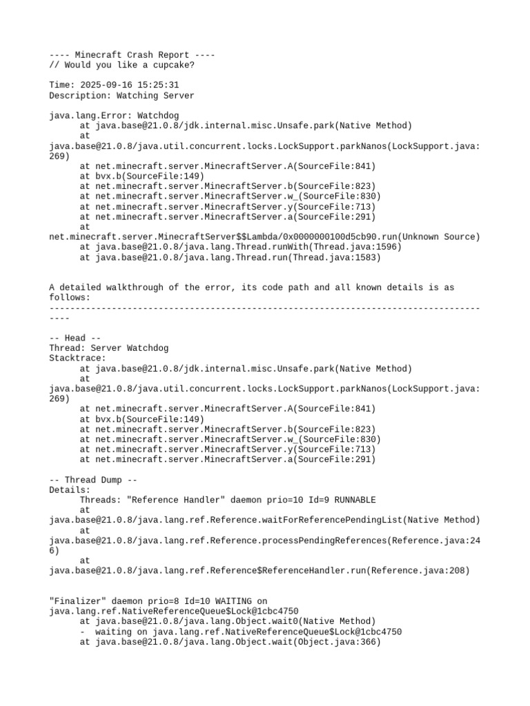 Minecraft Server Watchdog Crash Report | PDF | Byte | Java Virtual Machine