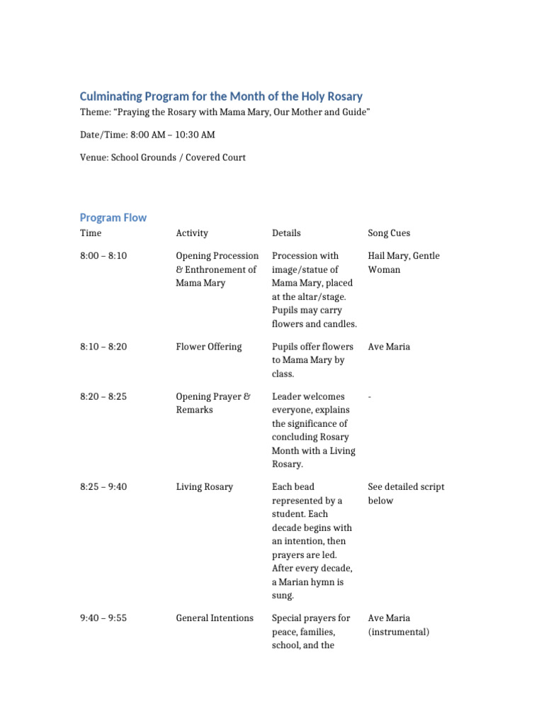 Rosary Month Culminating Program | PDF | Rosary | Mary, Mother Of Jesus