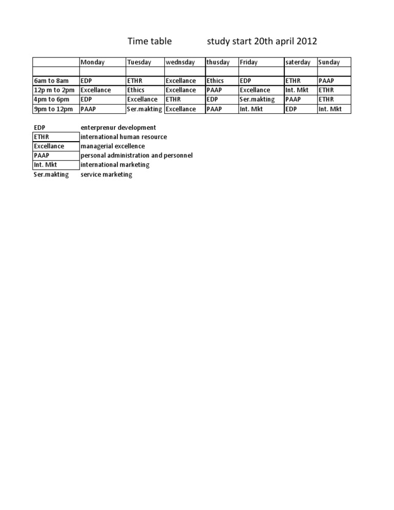 Time Table Exam | PDF