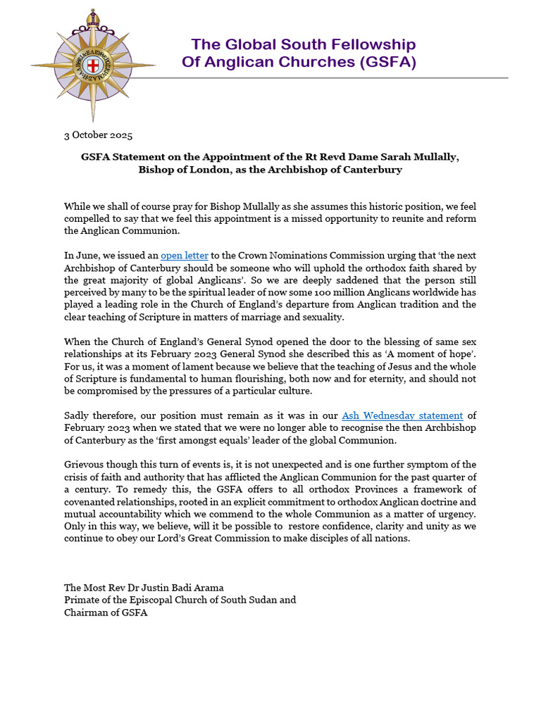 GSFA Statement on Archbishop Appointment | PDF