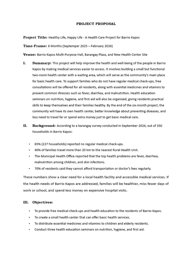 Health Care Project for Barrio Kapos | PDF | Malnutrition | Diarrhea