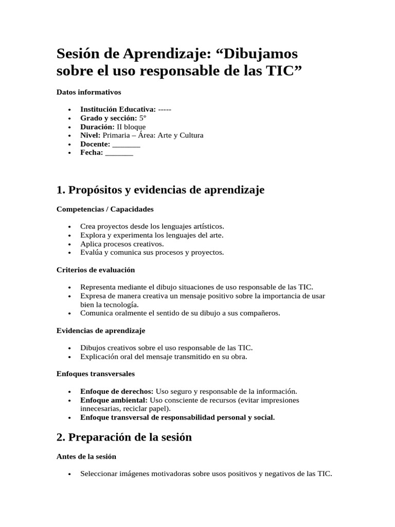 Sesión "Dibujamos Sobre El Uso Responsable de Las TIC" | PDF ...