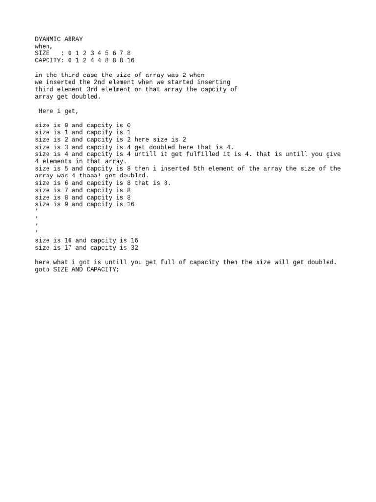 Dynamic Array Size and Capacity Explained | PDF