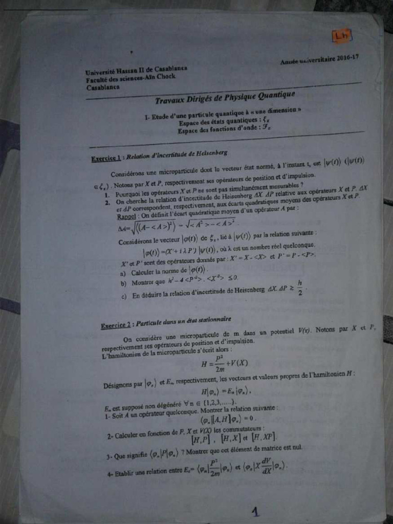 82 TD Corrige Physique Quantique s5 SMP 2016 | PDF