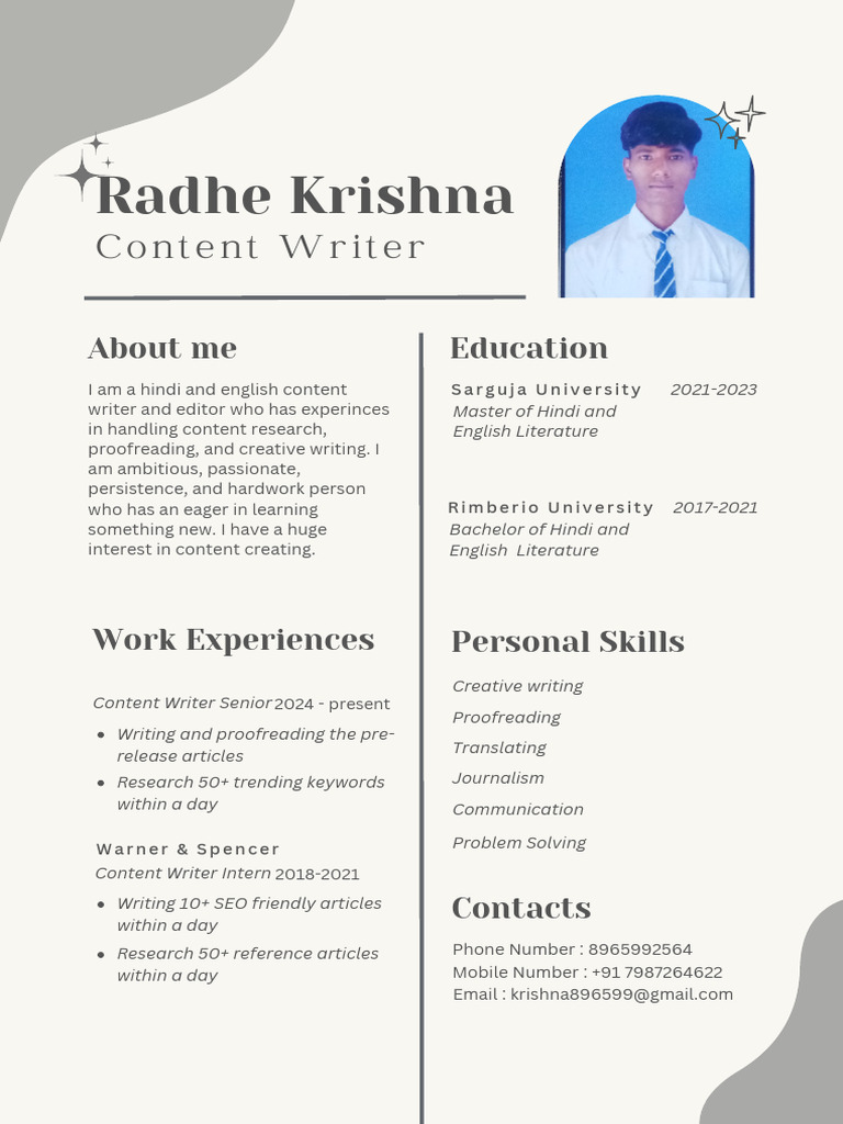 Hindi & English Content Writer Profile | PDF