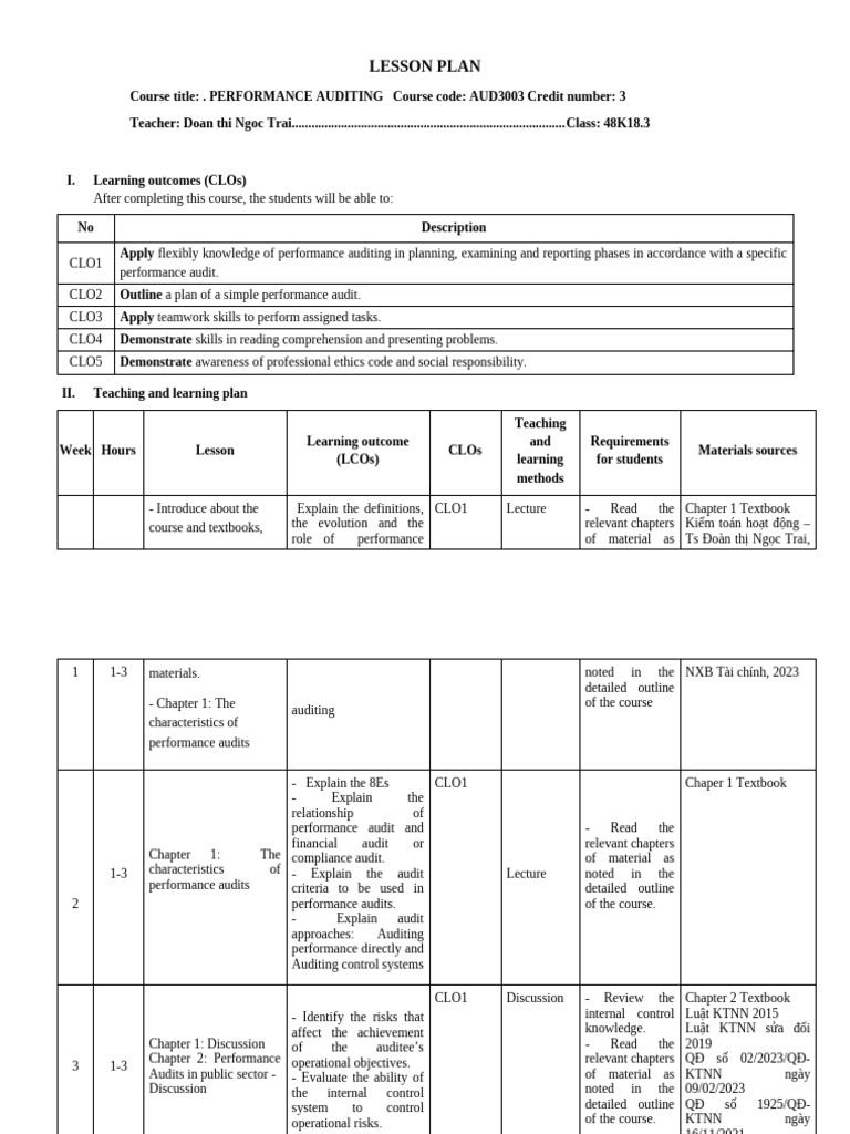 2025 Lesson plan AUD3003 | PDF | Audit | Internal Audit