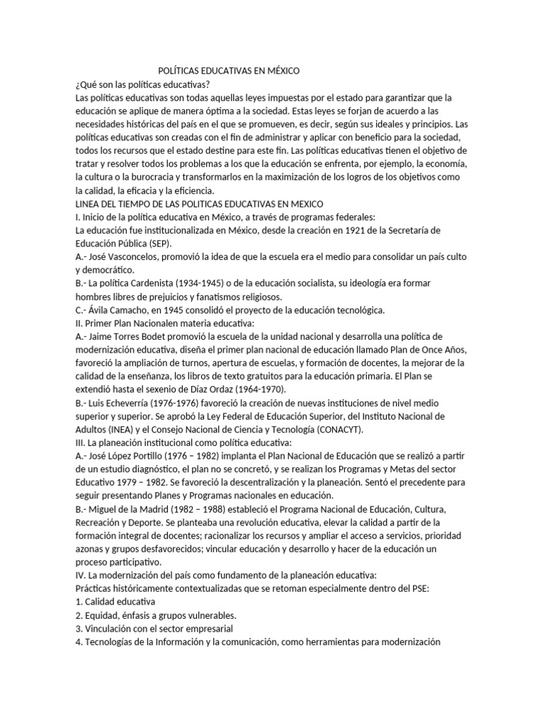 Políticas Educativas en México: Historia y Retos | PDF | México ...