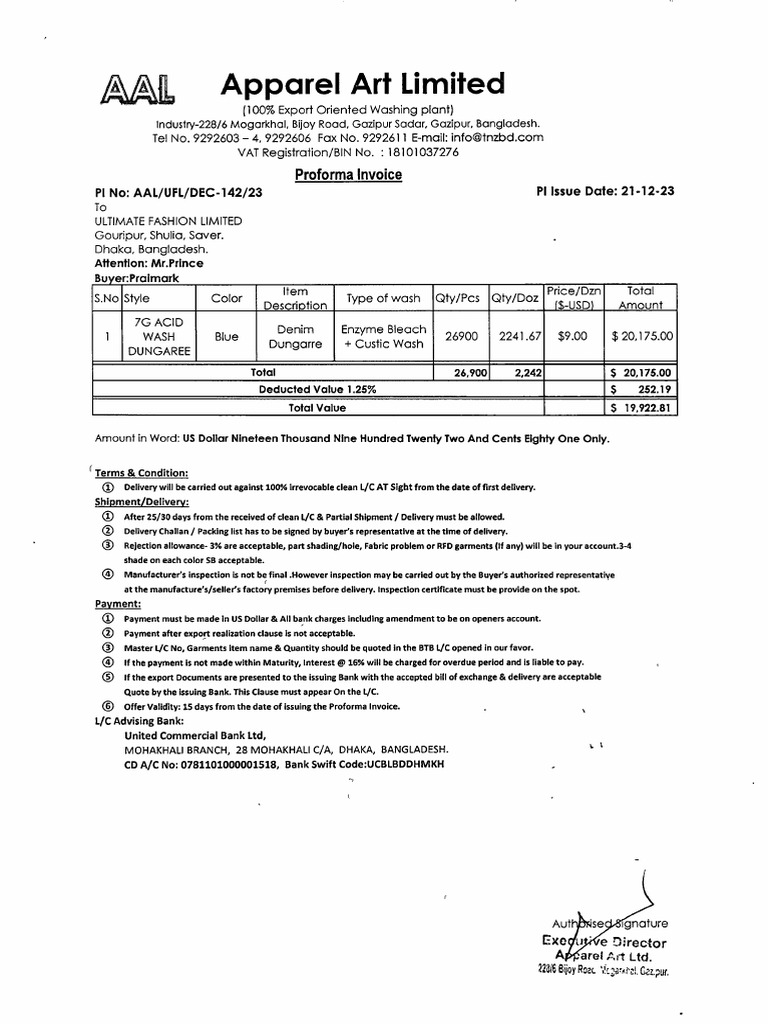 PI Sample (Proforma Invoice) | PDF