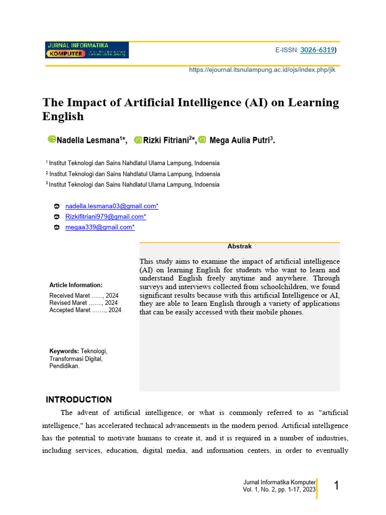 The Impact of Artificial Intelligence (AI) On Learning English | PDF ...
