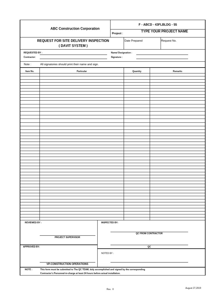 55-Request For Site Delivery Inspection (Davit System) | PDF
